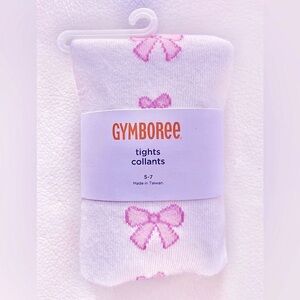 3/$25💥NWT 5-7 Gymboree Woven Tights with Feet, Ballet Slippers Print, White Pink
